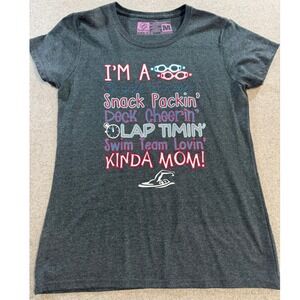 SunFrog Swim Mom Graphic T-Shirt Women Size M Gray Short Sleeve Casual Sporty